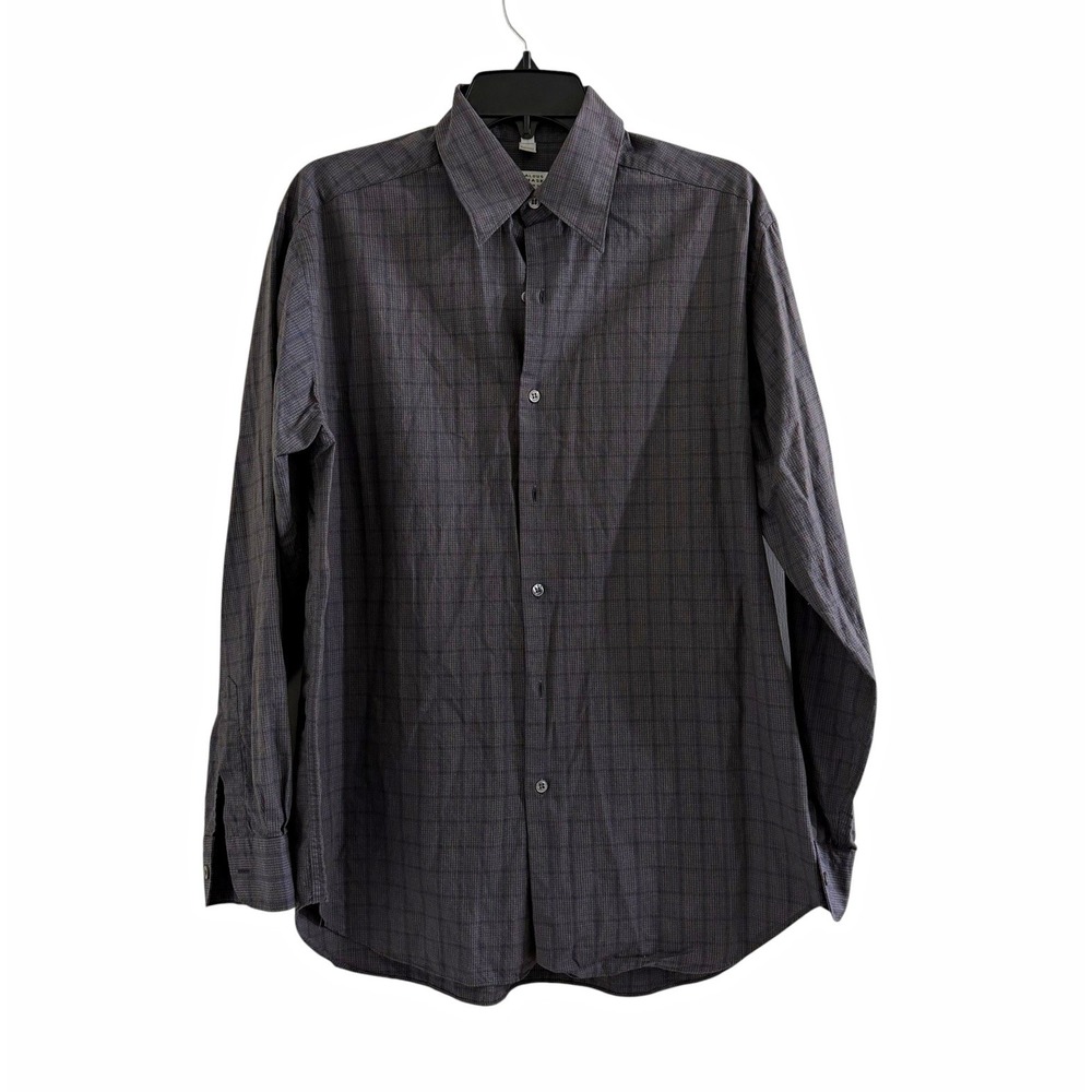 Ronaldus Shamask Mens Gray Check Dress Shirt M Long Sleeve Made in Italy